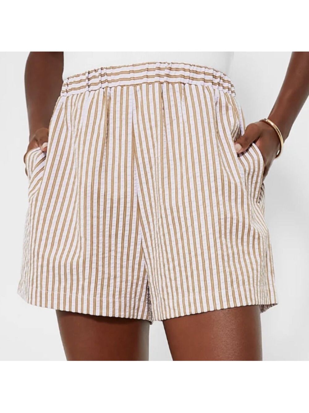 Tuckernuck, Pomander Place Striped Elastic-Waist Shorts - Tan & Purple